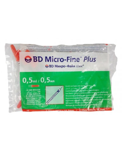Інсуліновий шприц BD Micro-Fine U-100 0,5мл 29G (10 од.) Інсуліновий шприц BD Micro-Fine U-100 0,5мл 29G (10 од.)
